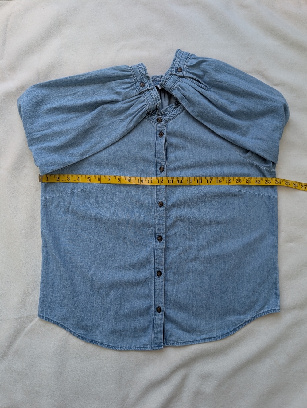 Reitmans Women's Chambray Denim Top Puff Sleeve Blouse Lightweight Size L - Picture 15 of 16
